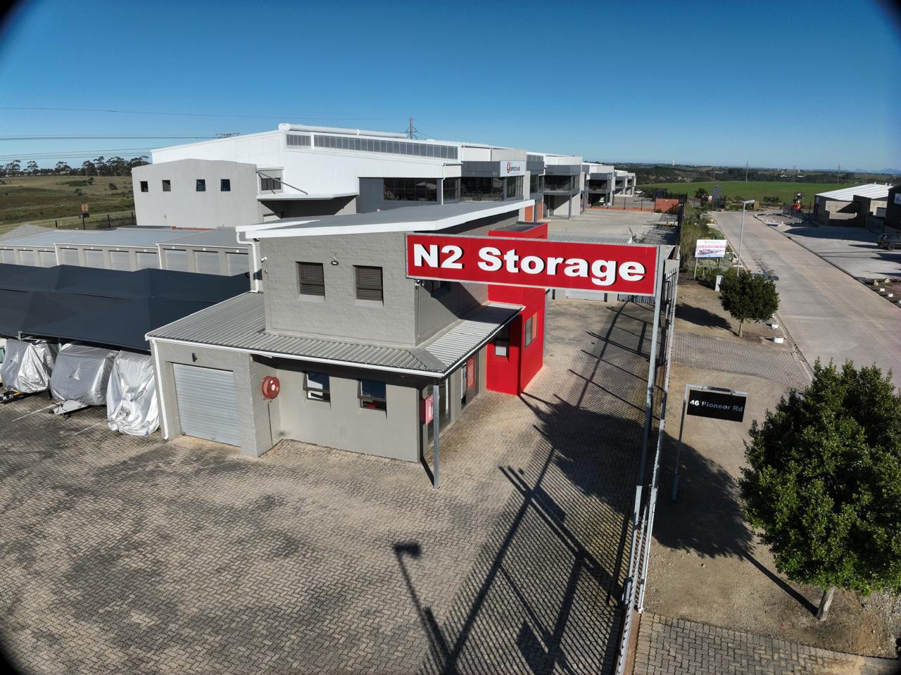 N2 Storage signage and office building at 46 Pioneer Road, Pacaltsdorp